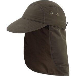 Mens Green 100% Polyester Wide Brim UV Protection With Neck Flap Fishing Sun Hat
